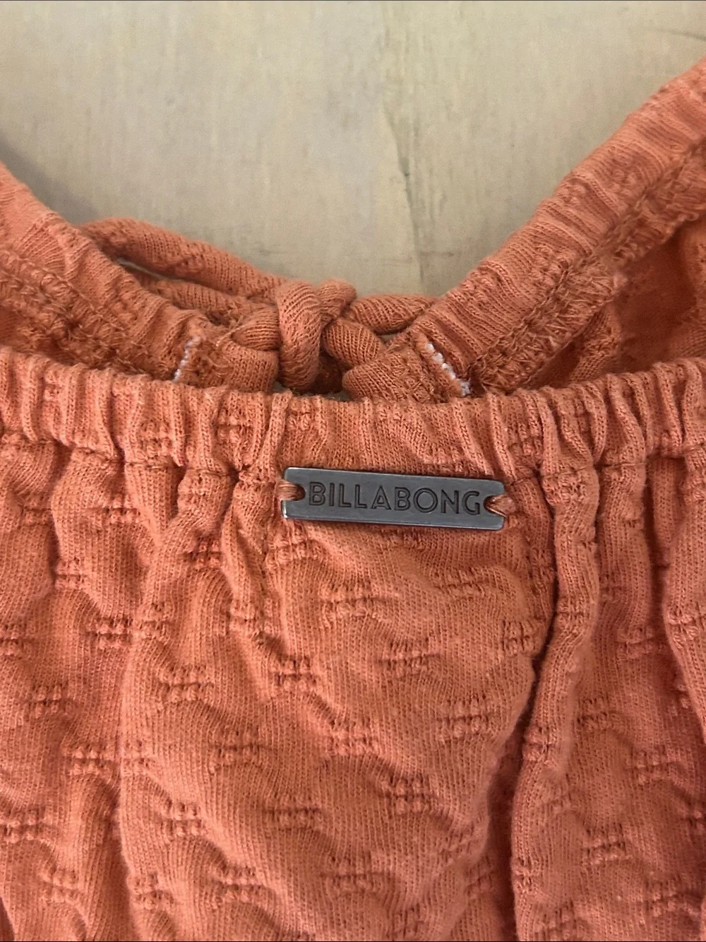 Billabong Rust Color Smocked Crop Top with Tie Front